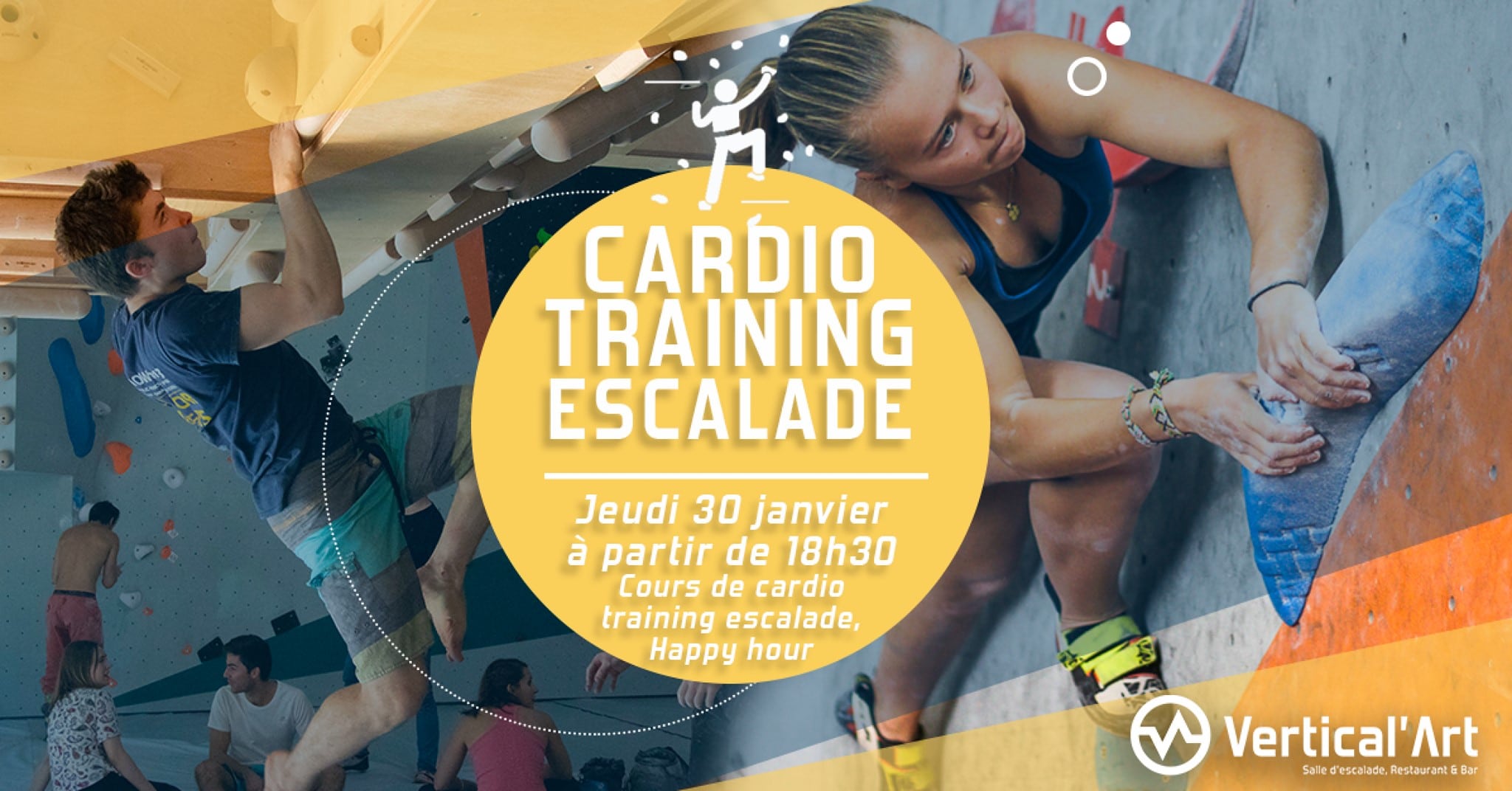 soirée cardio-training à lyon - entrainement grimpe - musculation - sport - Vertical'Art Lyon salle d'escalade de bloc restaurant et bat