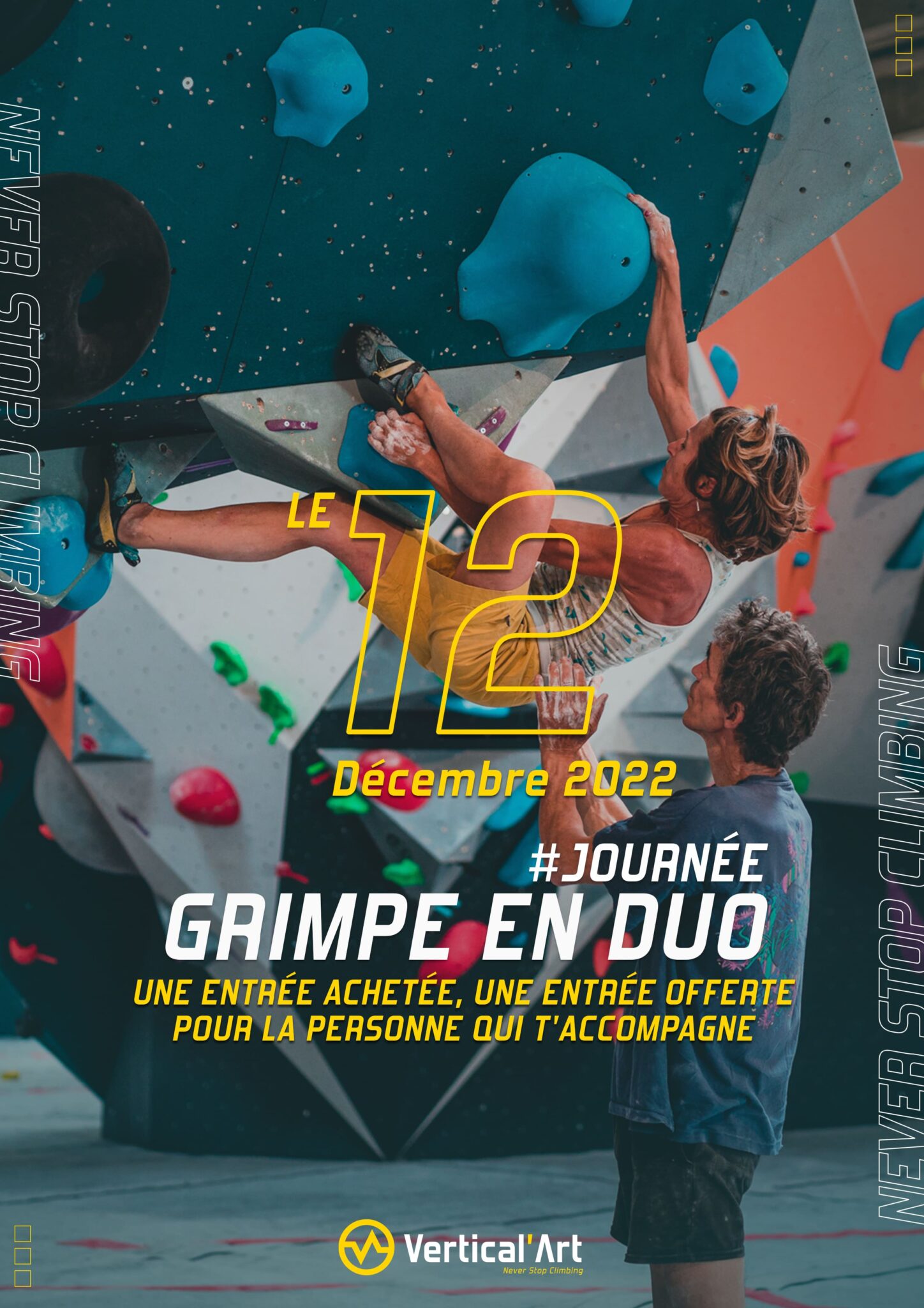 Grimpe en duo Vertical'Art Lyon 12 décembre 2022 une entrée achetée, une offerte