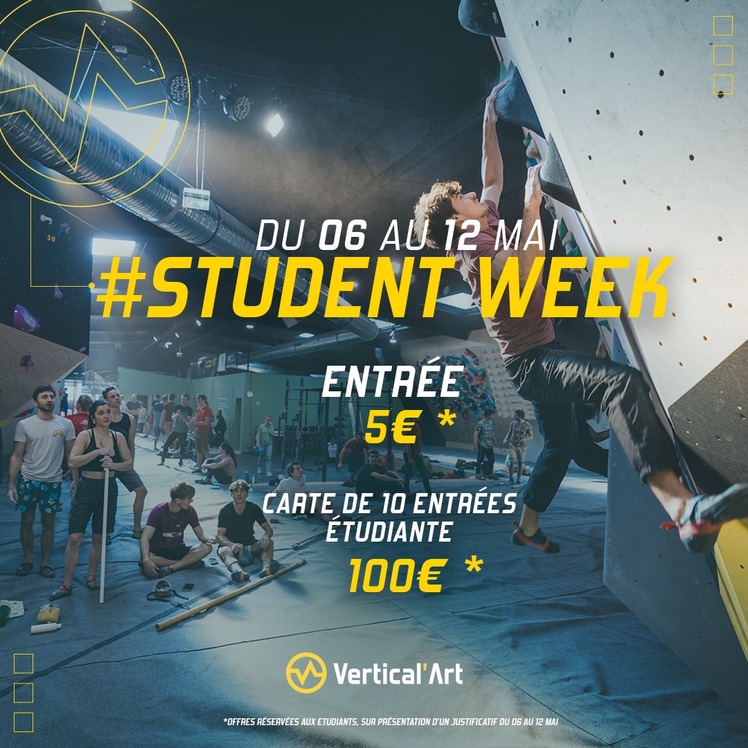 Student Week du 6 au 12 mai : Entrée à 5€ et carte de 10 séances à 100€ pour les étudiants à Vertical'Art Lyon